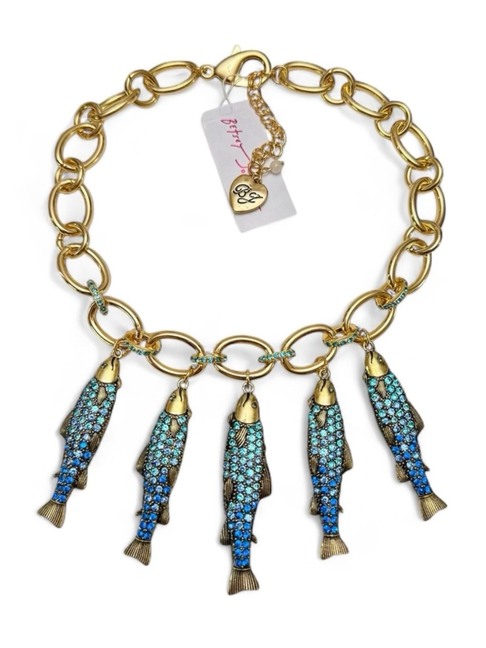 BETSEY JOHNSON Mermaid Jewels Blue Crystal-Studded Fish Charm Bib Necklace NWT